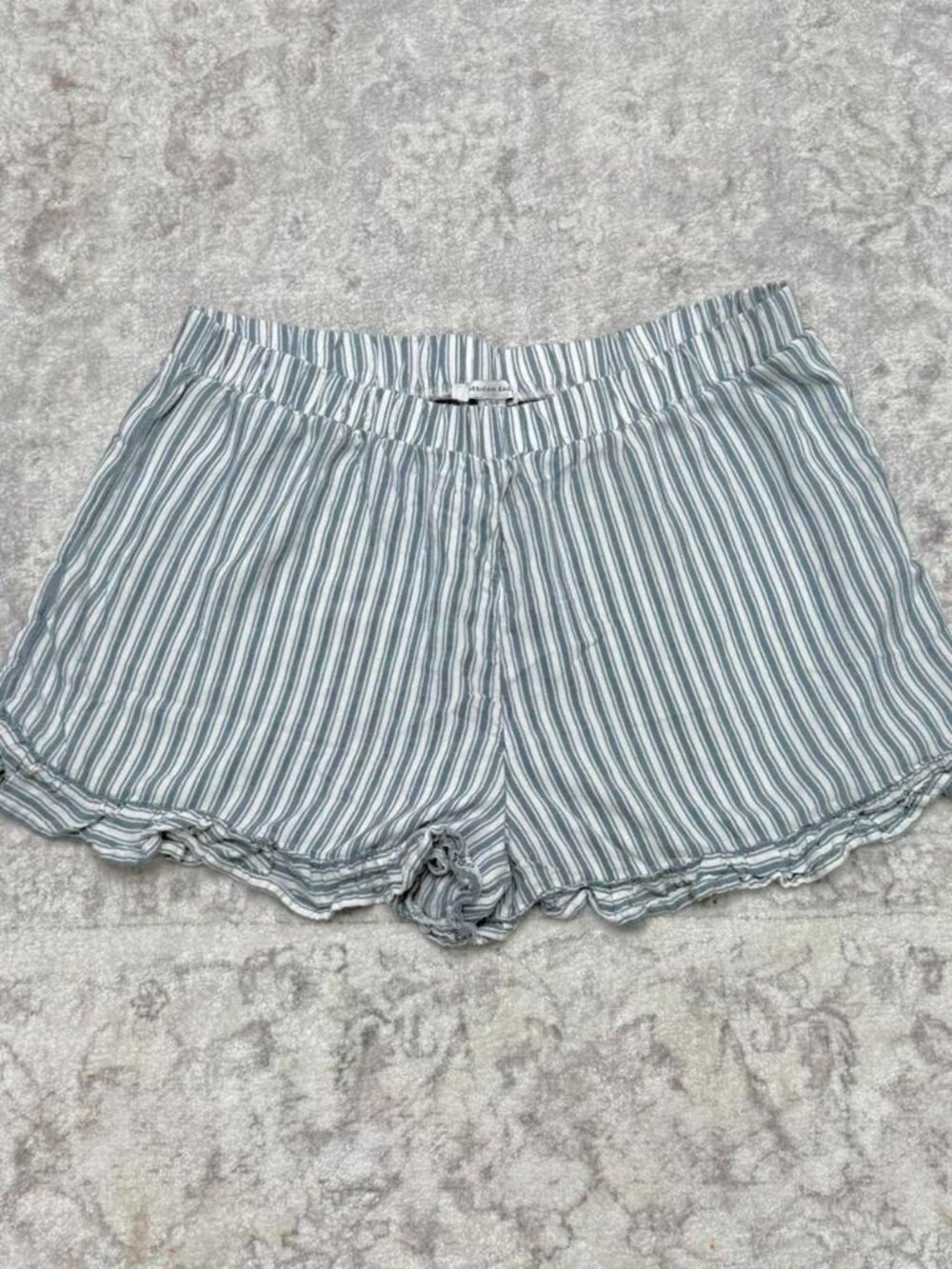 American Eagle blue white striped ruffle shorts